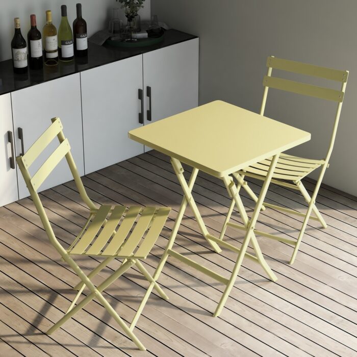 Yellow 3 Piece Outside Patio Bistro Set Foldable Square Table & Chairs