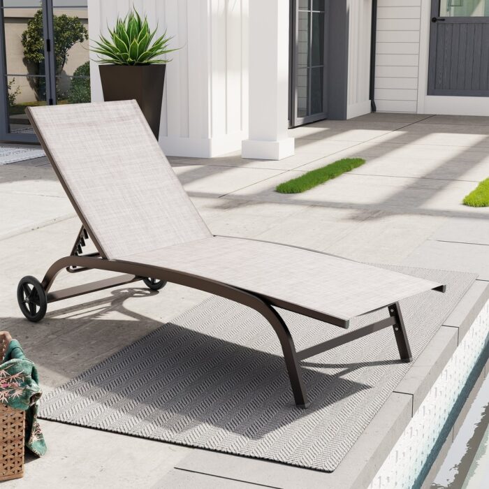 Outdoor Living Cart Wheel Chaise Lounge Chair Pool Lounger with Adjustable Back - See Picture - Image 2