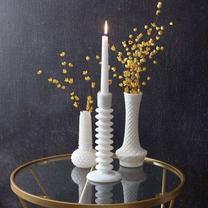 Milk Glass Taper Candle Holder - Box of 2 - 4'' dia. x 10''H