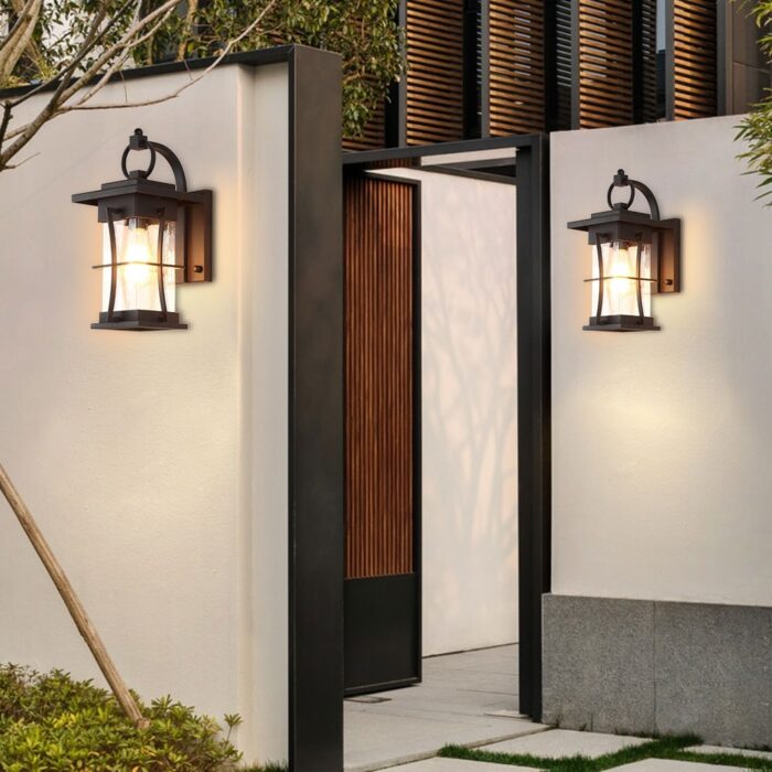 1 Light Modern Farmhouse Outdoor Wall Lighting in Black - 7in - Image 2