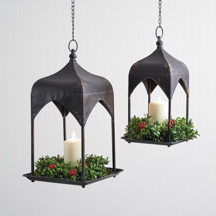Set of Two Hanging Estate Lanterns - 10¼''W x 10¼''D x 18''H