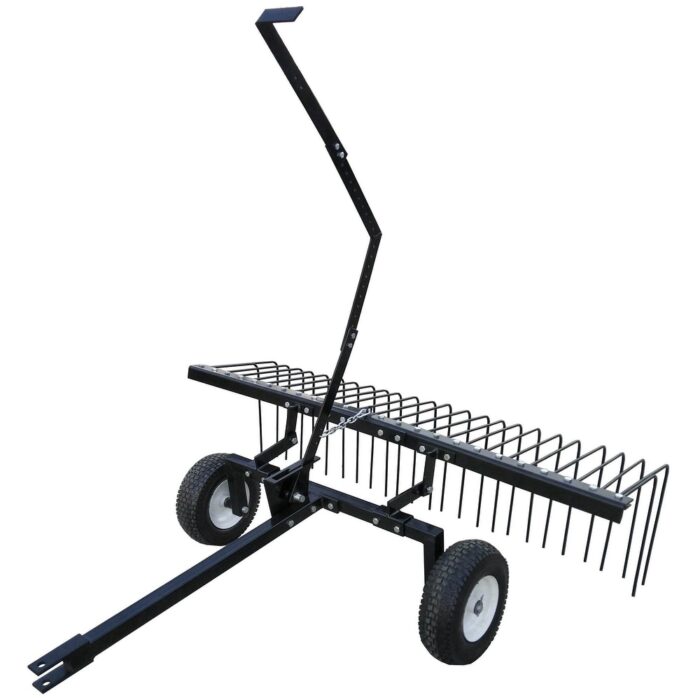 Yard Tuff 60" Pine Straw ATV Tow Behind Steel Landscape Rake w/ Wheels & Handle - 102