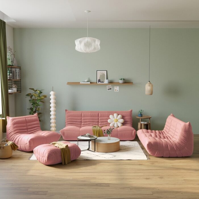 Feature Lazy Sofa Teddy Fabric Couch Living Room Sofa Bean Bag Chair - Image 2