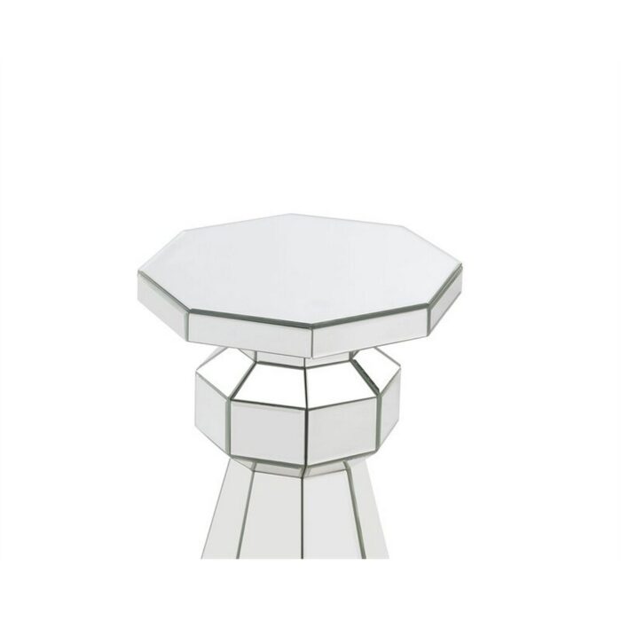 Mirrored Pedestal with Flared Base and Octagonal Top, Silver - Image 2