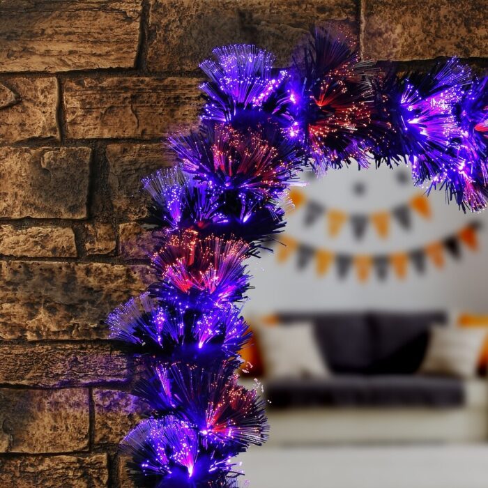 9 ft. Black Fiber Optic Garland with Purple and Orange Lights by National Tree Company - Image 2