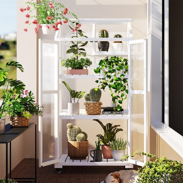 Leisure Zone Wood Large Greenhouse with Wheels and Adjustable Shelves