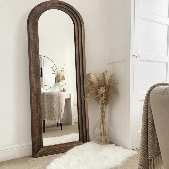 Arched Distressed Wood Mirror Full-length Floor Mirror - Image 2