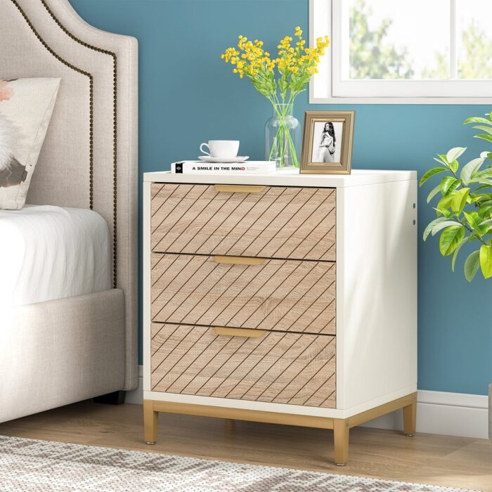 Modern Night Stand for Bedrooms, 2 Drawer Nightstands Sofa End Table