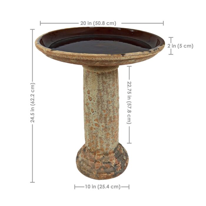 Toulon Outdoor Ceramic Bird Bath - Brown Lava Finish - 24.5" H - Image 2