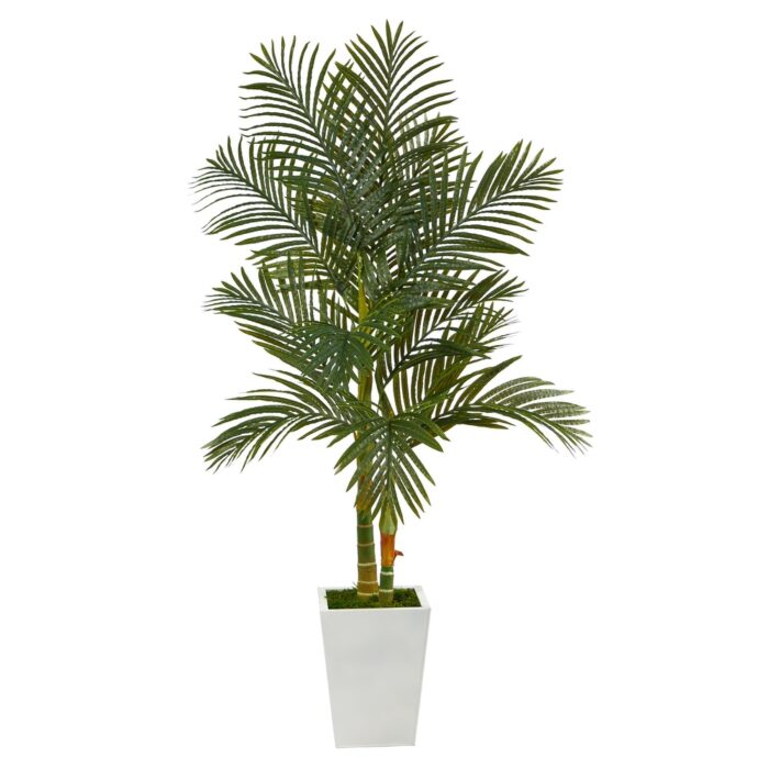 5.5' Golden Cane Artificial Palm Tree in White Metal Planter - 15"