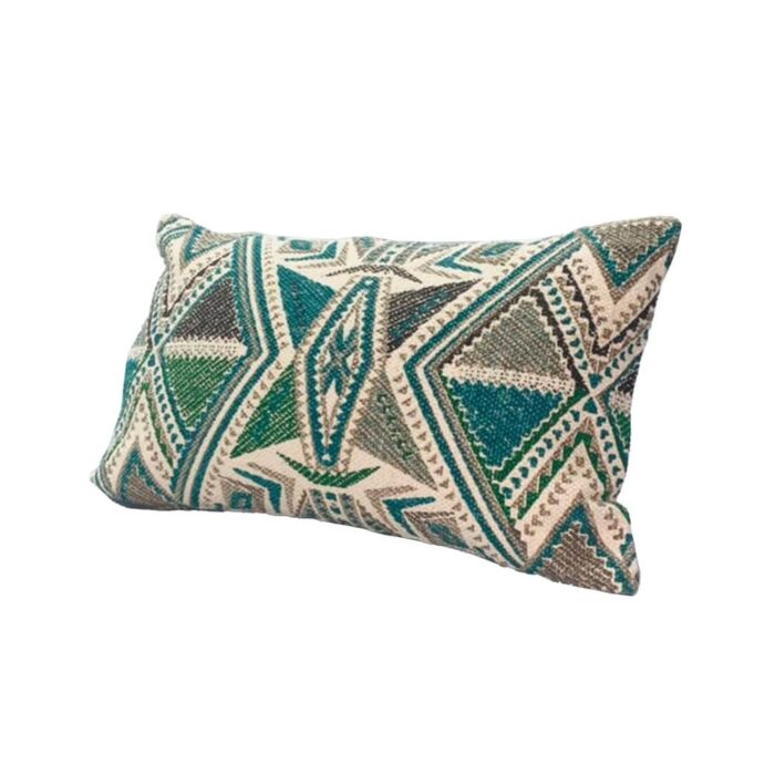 12 x 20 Accent Pillows, Cotton Cover, Filler, Geometric Design, Teal Blue, Beige, Gray