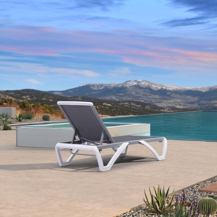 Patio Chair Set Plastic Outdoor Chaise Lounge Chairs with Table for Outside Lawn Poolside,Grey - 76" x 27.4"x12.2" - Image 2
