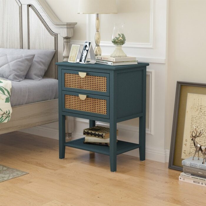 Nightstands with 2 drawers, rattan nightstands, drawers and shelves - Image 2