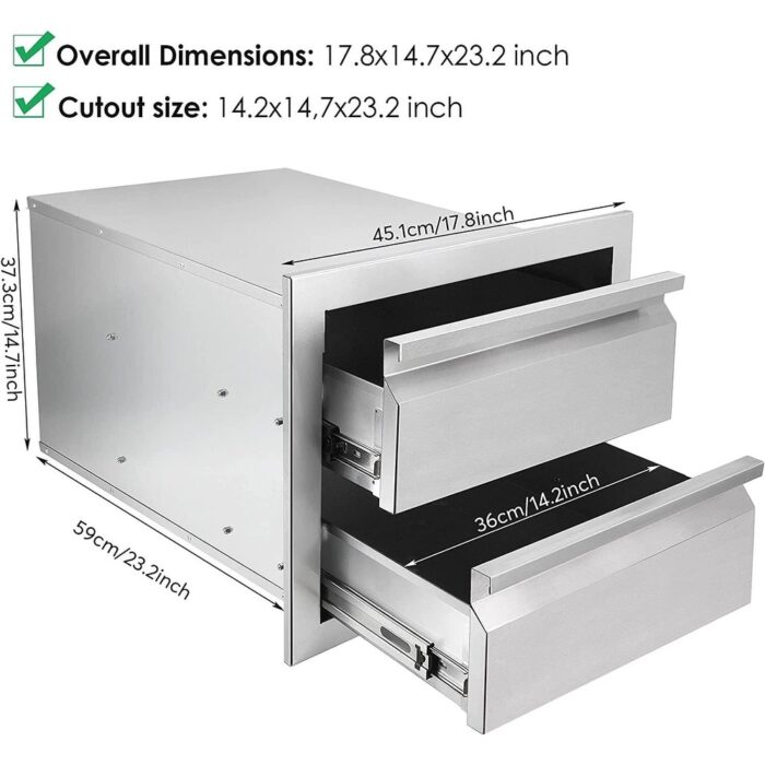 Outdoor Kitchen Drawers Stainless Steel 18 x 15 x 23.2 inch Flush Mount BBQ Drawers Double Layer Access Storage Drawers - Image 2