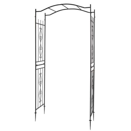 Garden Arch with Gate Black Iron Outdoor Patio Archway Arbour Trellis - Image 2