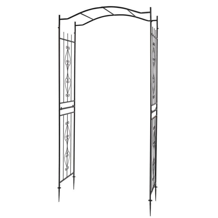 Garden Arch with Gate Black Iron Outdoor Patio Archway Arbour Trellis - Image 2
