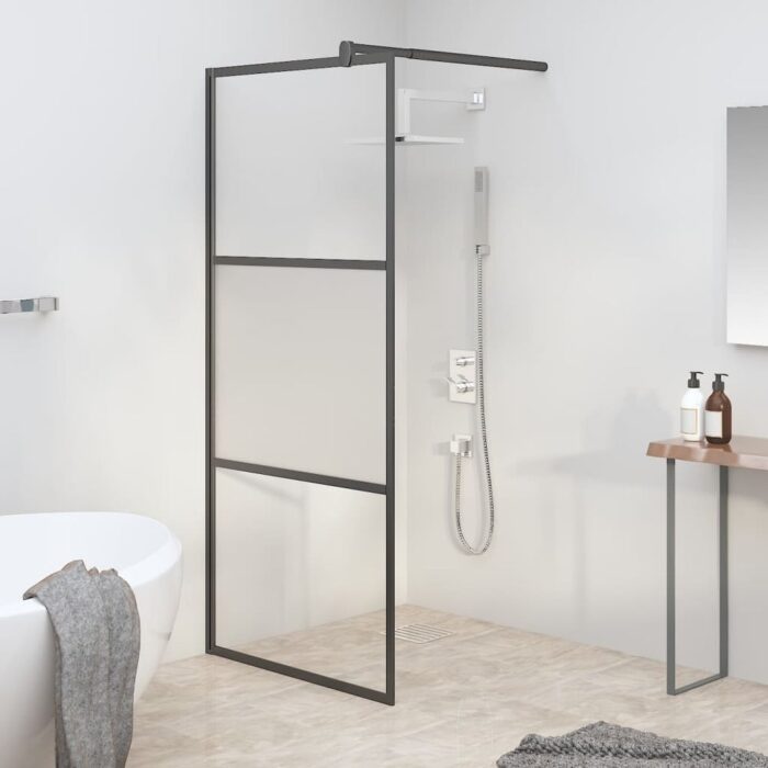 vidaXL Walk-in Shower Wall multi size Half Frosted ESG Glass Black