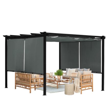 Aoodor Outdoor Pergola with Retractable Canopy, Aluminum Frame- Gray - Image 2