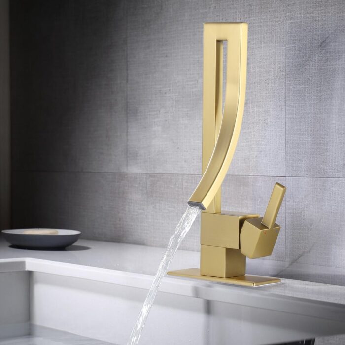 Modern Creative Design Single Lever Handle 1-Hole Bathroom Sink Faucet with Waterfall Spout