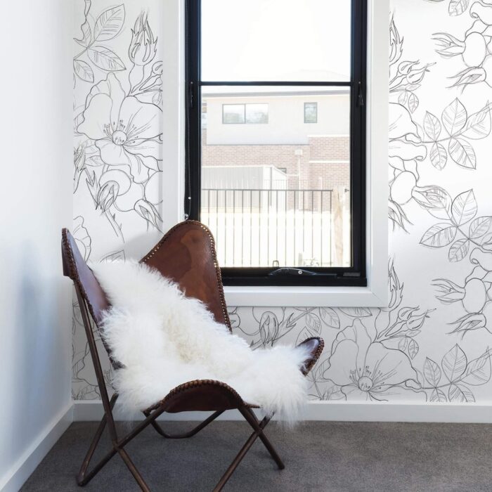 Elegant Charcoal and White Floral Peel and Stick Removable Wallpaper 2198