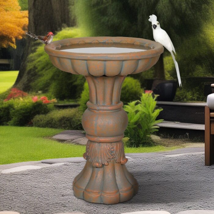 22 Inch Height Pedestal Bird Bath, Concrete Free Standing Bird Feeder