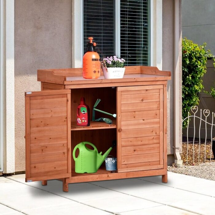 Potting Bench Table Wood Workstation Storage Cabinet - Image 2
