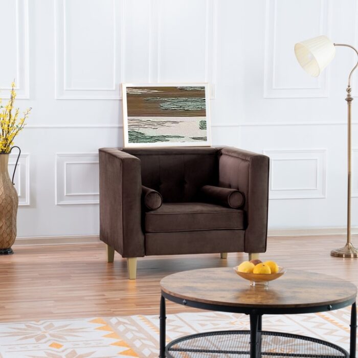 Audrey Accent Chair for Living Room, Mid Century Chair Arms, Tufted Cushion, Solid Wooden Legs, for Living Room, Bedroom Comfy - Image 2