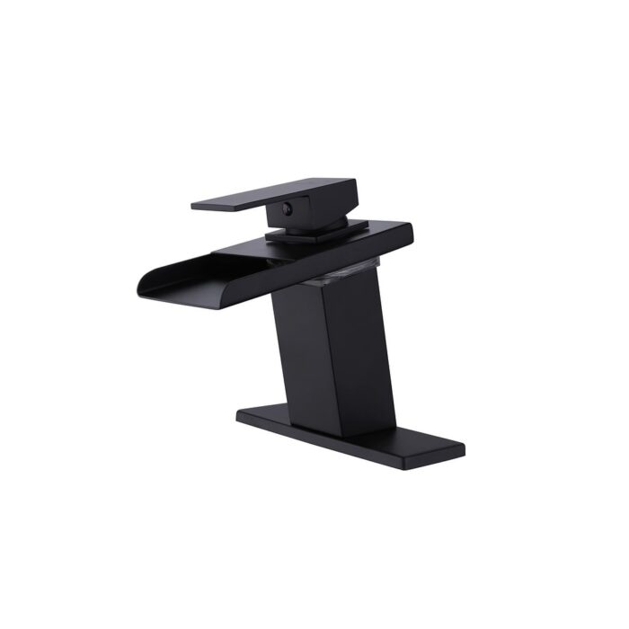 Matte Black Waterfall 3 Color LED Single Handle Bathroom Sink Faucet, Pop Up Brass Overflow Drain - Image 2