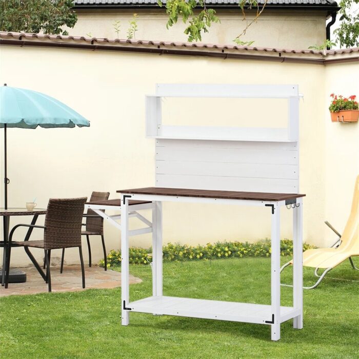 65inch Garden Wood Workstation Backyard Potting Bench Table - Image 2