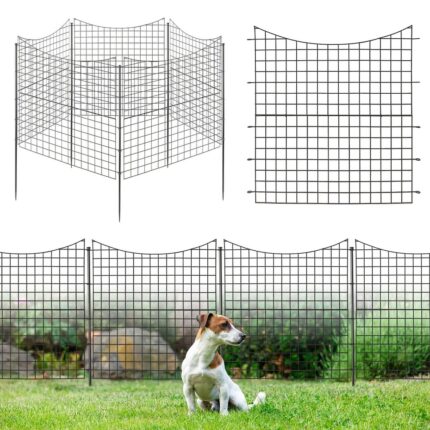 Decorative Garden Fence with 5 Panels and 5 Stakes-Black - 34.5" x 39" (L x W)