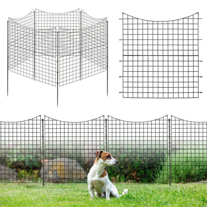 Decorative Garden Fence with 5 Panels and 5 Stakes-Black - 34.5" x 39" (L x W)