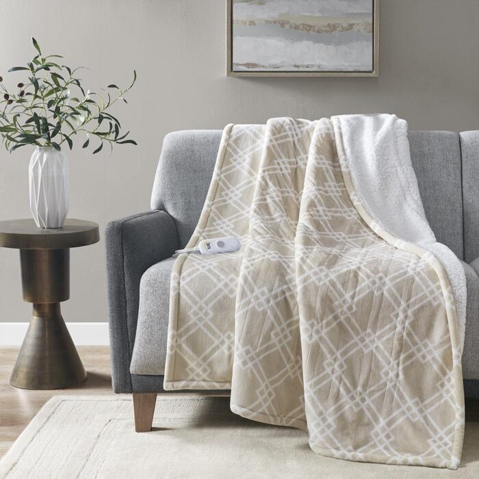 50" x 60" Printed Plush Electric Heated Throw Blanket Tan