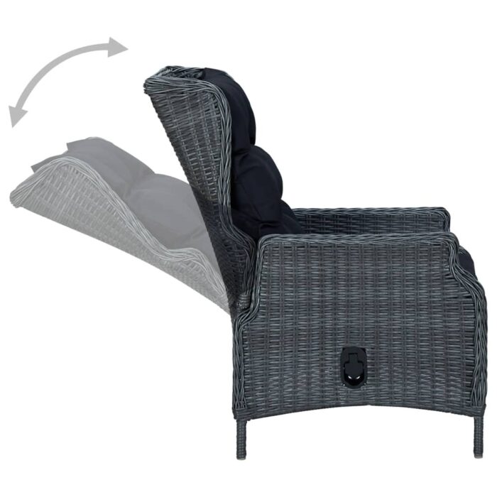 vidaXL Reclining Patio Chair with Cushions Poly Rattan Dark Gray - 22.4" x 34.6" x 39.4" - Image 2