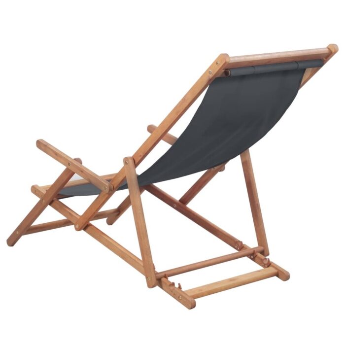 vidaXL Folding Beach Chair Fabric and Wooden Frame Gray - 44.1"/46.9"/50" x 31.9"/34.8"/37.4" x 23.6" - Image 2