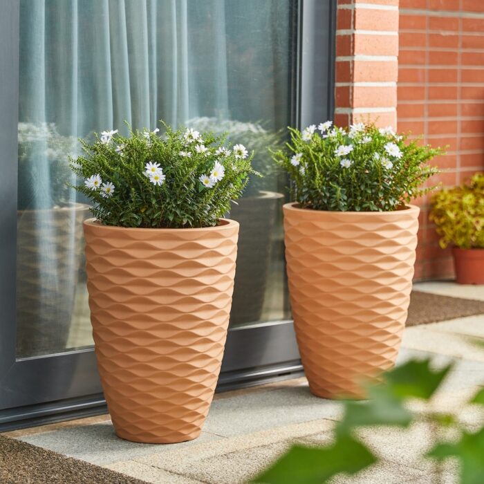 Glitzhome 19"H Set of 2 Modern Oversized Eco-Friendly Wave Textured Tall Round Planter - Image 2