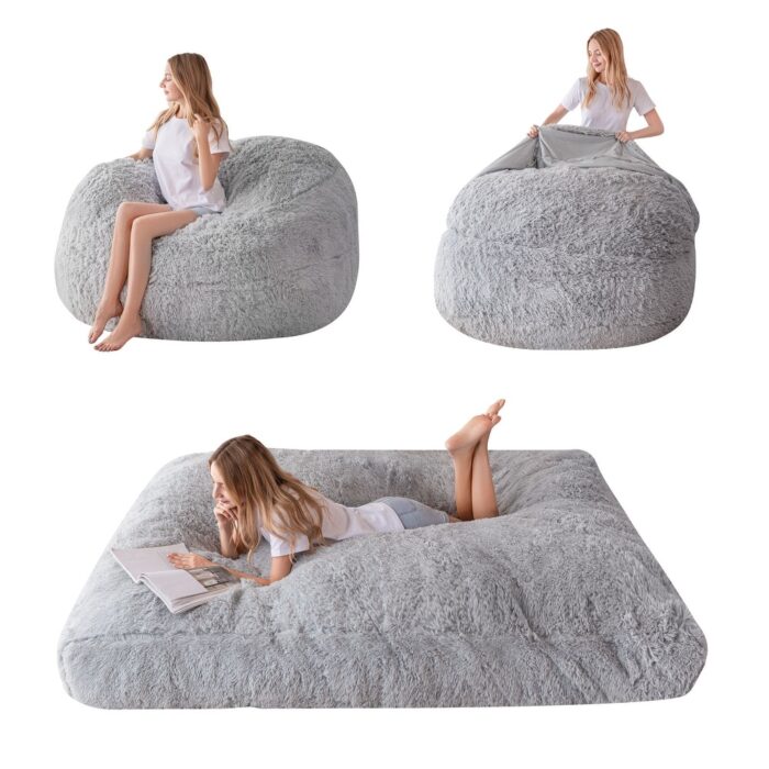 Big Convertible Bean Bag Folds from Lazy Chair to Floor Mattress Bed - Image 2
