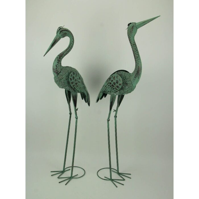 Verdigris Patina Metal Heron Birds Coastal Decor Statue Set Of 2 - 44 X 19 X 8 inches - Image 2