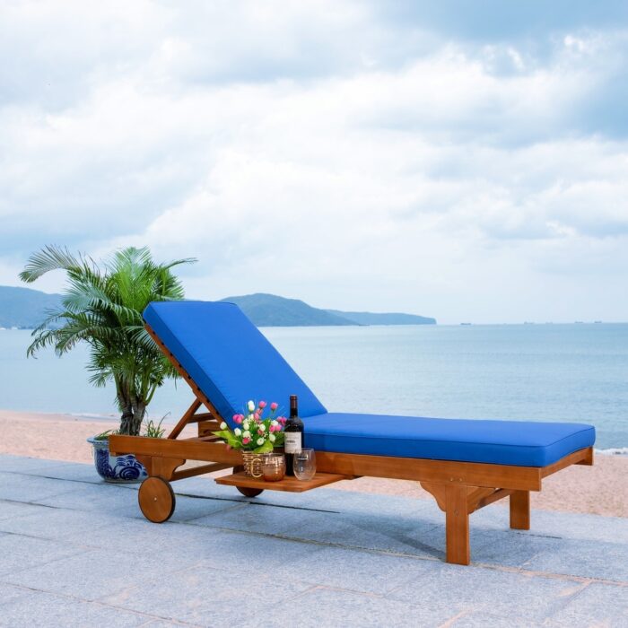 SAFAVIEH Outdoor Newport Chaise Lounge Chair with Side Table - 27.6" W x 78.7" L x 14.2" H - Image 2