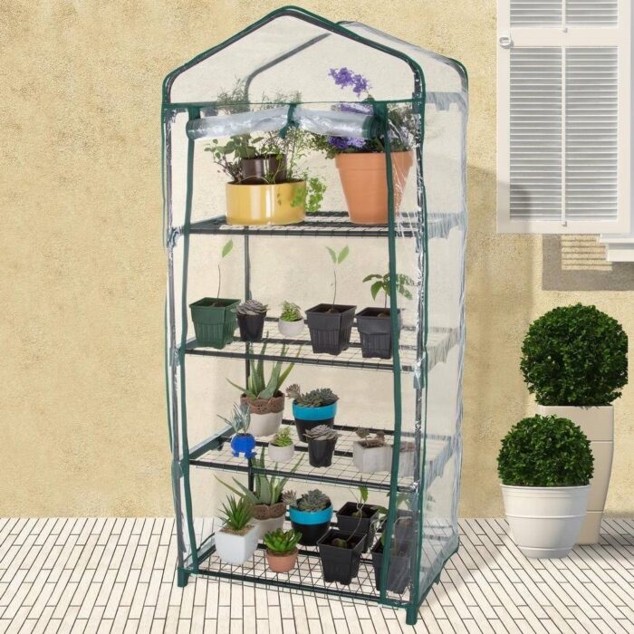 Durable 4-Tier Plant Stand Greenhouse with Zippered PVC Cover - 27.5 in. x 19 in. x 63 in