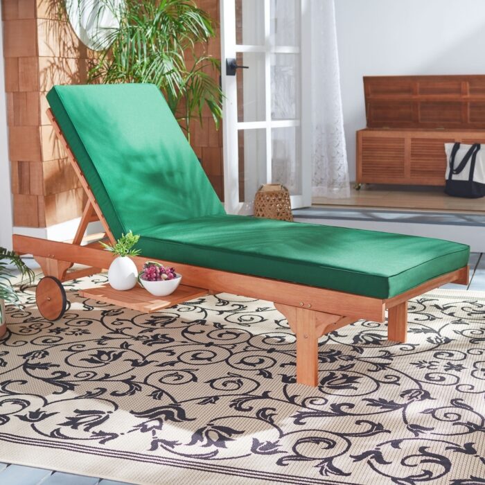 SAFAVIEH Outdoor Newport Chaise Lounge Chair with Side Table - 27.6" W x 78.7" L x 14.2" H