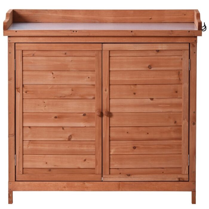 Leisure Zone Outdoor 39" Potting Bench Table with Shelves and Side Hook - Image 2