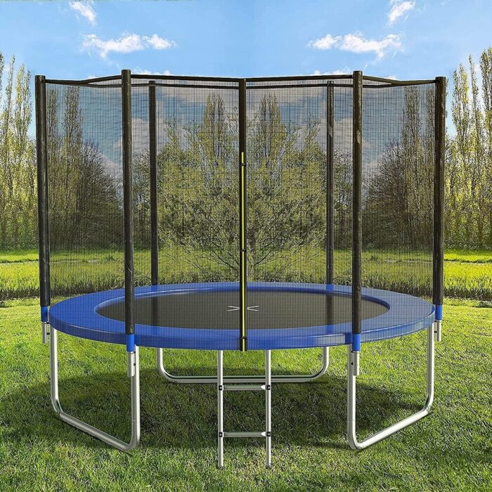 8FT Trampoline with Safety Enclosure Net, Trampoline with Basketball Hoop, Jumping Mat and Spring Cover Padding, Bag and Ladder