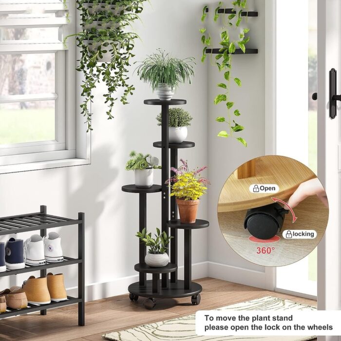 5 Tier Plant Stand For Outdoor Indoor Movable Flower Stand With Wheels - Image 2