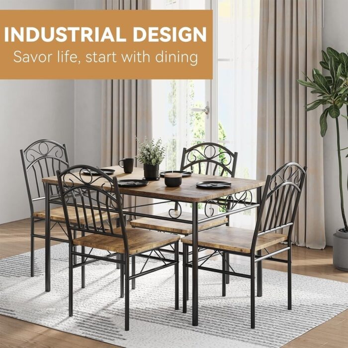 Retro Dining Table Set for 4, 5 Piece Industrial Dining Table & Chairs - Image 2