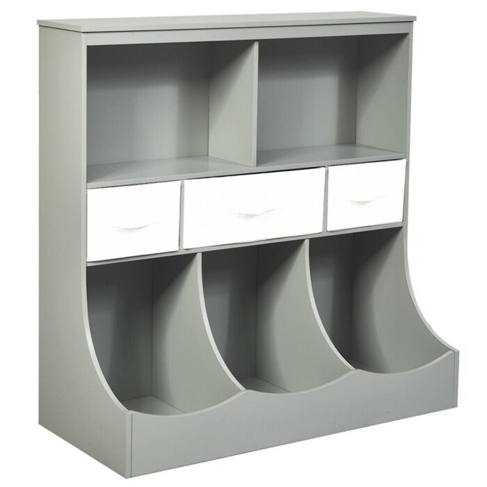 Freestanding Combo Cubby Bin Storage Organizer Unit W/3 Baskets-Grey - 37"L x 16"W x 37"H