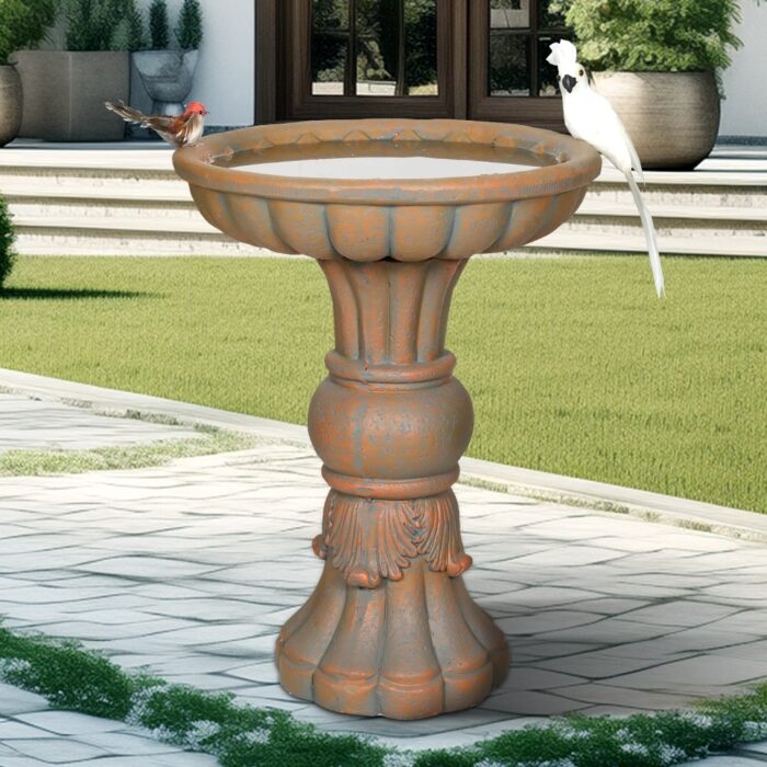 22 Inch Height Pedestal Bird Bath, Concrete Free Standing Bird Feeder - Image 2