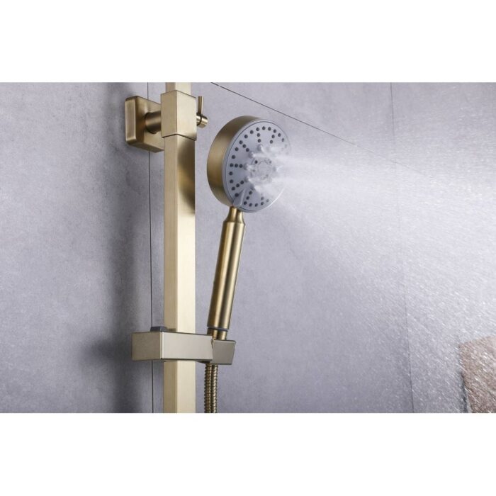 brushed gold wall mounted 3 way exposed shower with tub spout and 8 inch rain head - 7'6" x 10'9" - Image 2