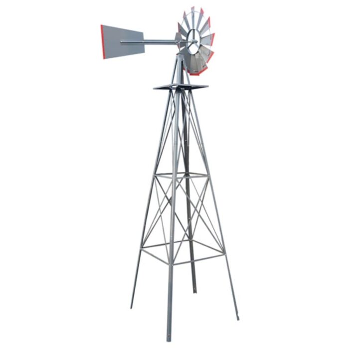 8FT Weather Resistant Yard Garden Windmill - Gray & Red