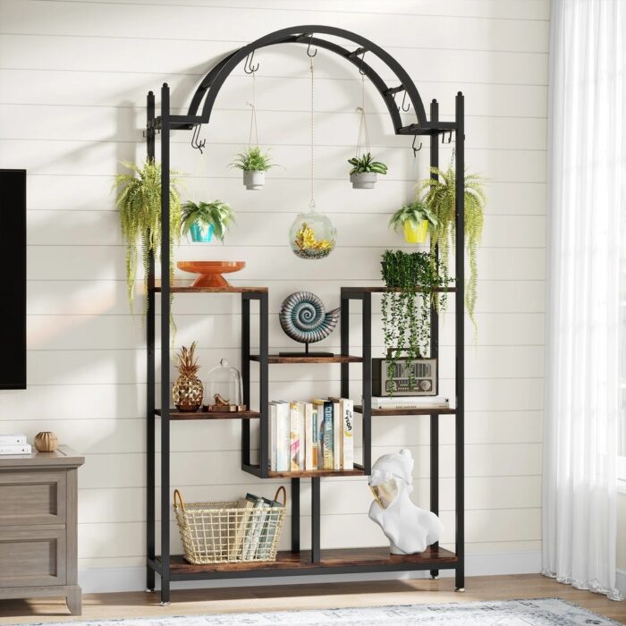 Heavy Duty Large Metal Plant Stand Flower Rack with Arched Top - 75" x 40" x 12"