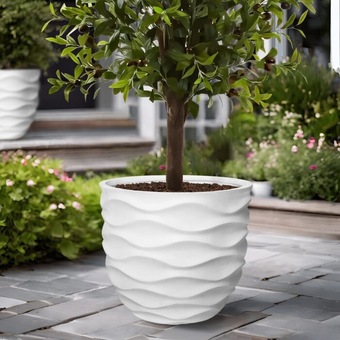 White Waves Indoor/Outdoor MgO Planter - 15.2" H x 17.38" Diameter